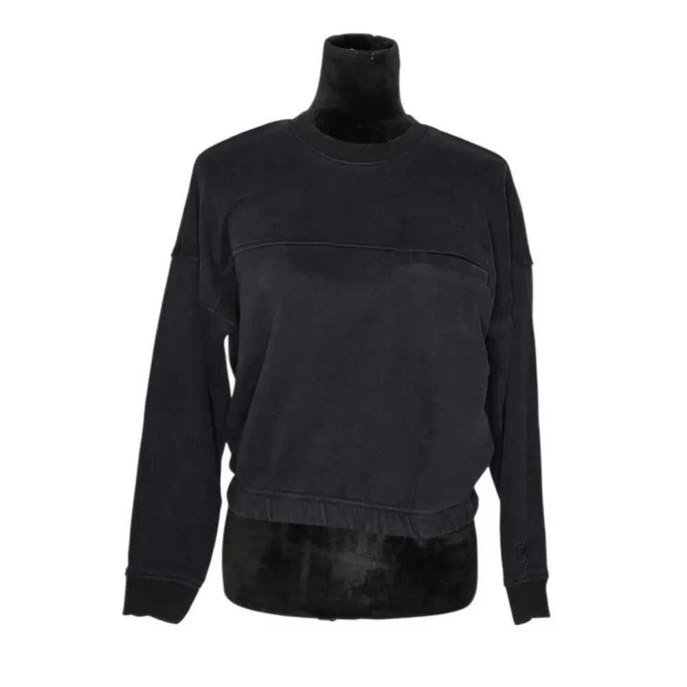 Vuori Sedona Sport Crew Cropped Terry Sweatshirt Women's XS Black Elastic Hem - Picture 2 of 9